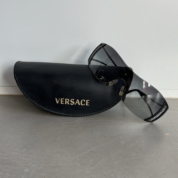 Versace 2058-B Black Rhinestone Cutout Shield Sunglasses - Picture 9 of 9